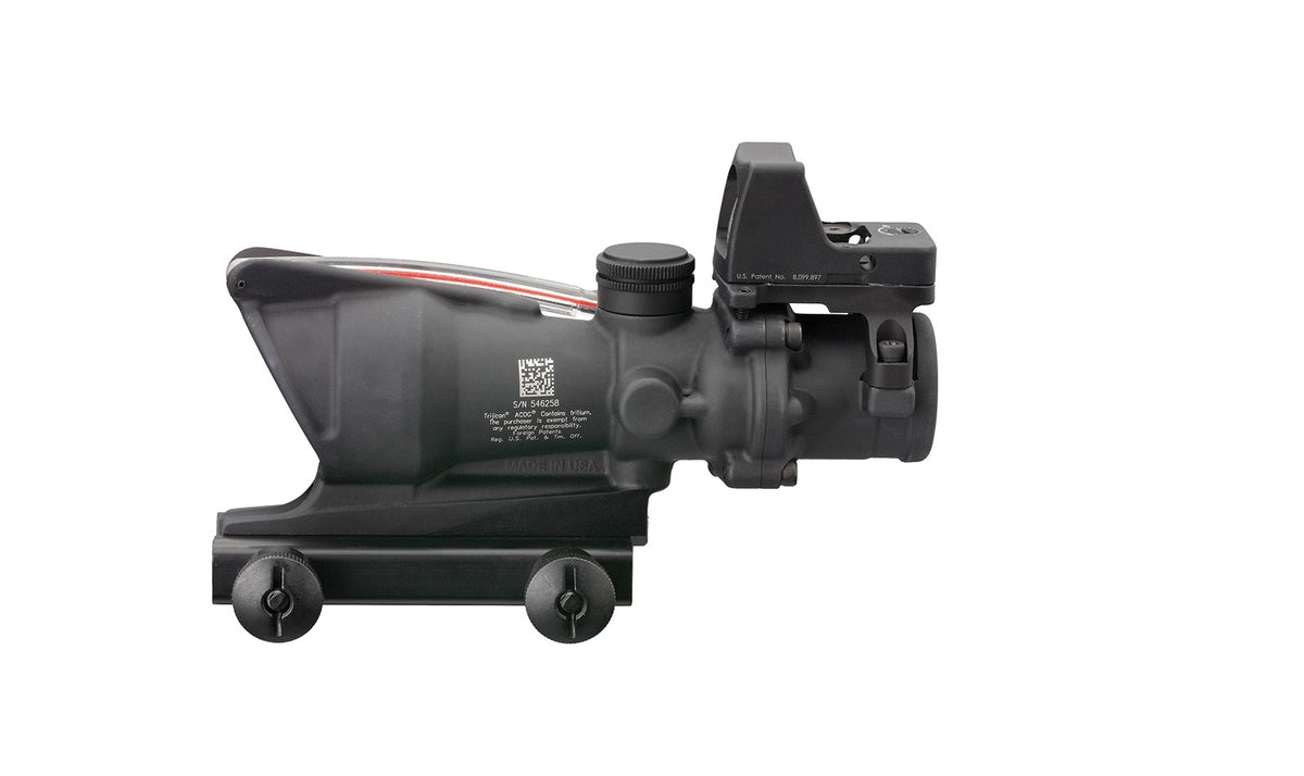 Trijicon 4x32 ACOG® Scope, Dual Illuminated Red  Crosshair .223 Reticle w/ Colt® Knob Thumbscrew Mount &amp; LED 3.25 MOA Red Dot RMR® Type 2